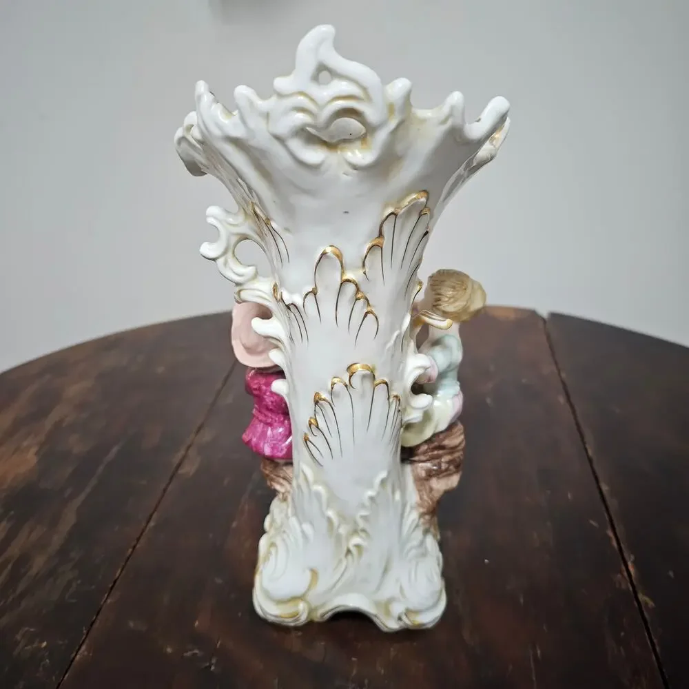 Vintage Japan UCAGCO Victorian Boy & Girl Playing Instruments Vase